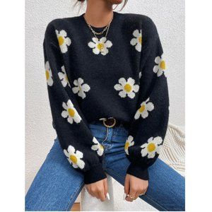 Black Daisy Flower Pattern Sweater